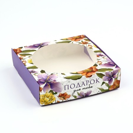 Box for Makarun with low sides "Flowers", 11 x 11 x 3 cm
