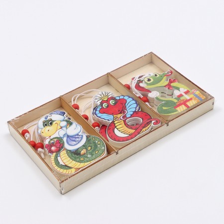 New Year! Set of suspensions in a wooden gift package, 9 pcs.-9