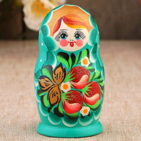Nesting doll "strawberry", blue dress, 3 puppet, 10-12 cm-4