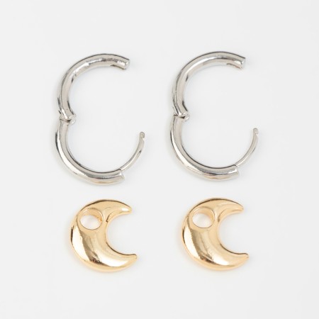 Earrings with the removable element "Transformer" Moon, color silver with gold-2