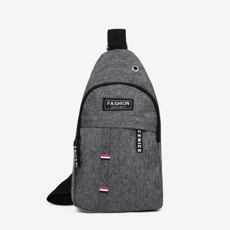 Male sling bag from textiles, headphone opening, gray color-2