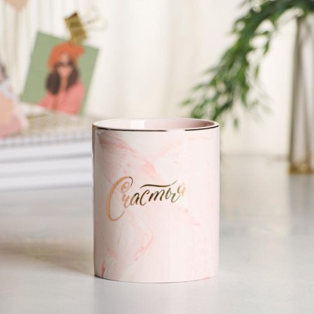 Organizer for the office, ceramic, "happiness", pink, 8 x 9.5 cm-3