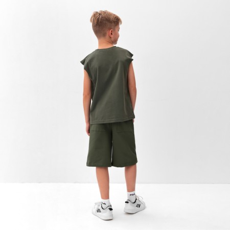 A set for a boy (T -shirt and shorts) minku, Khaki color, height 146 cm-3