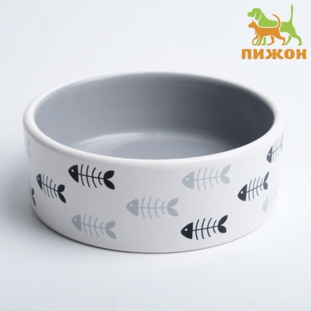 Ceramic "Fish Bones" 300 ml 12.5 x 4.5 cm, gray-white-1