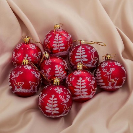 Set of balls plastic D-6 cm, 8 pcs "Olenniki at the Christmas tree" red