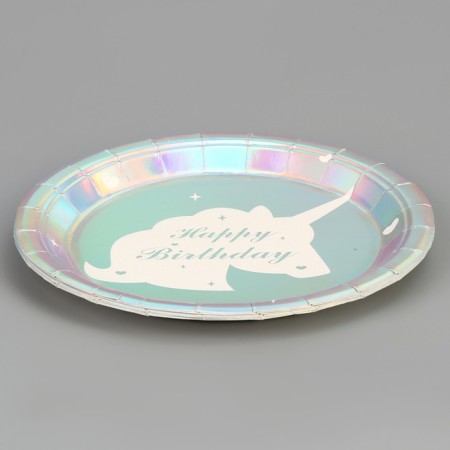 Paper plate "Happy birthday. Unicorn ", 6 pcs., Color silver-1
