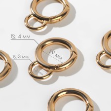 Karabin ring, 37 mm, d = 27/19 mm, thickness - 4 mm, with a mount of 12 × 3 mm, 5 pcs, the color of the gold