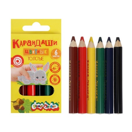 Pencils 6 flowers, "kalyaka-small", three-sided, thick