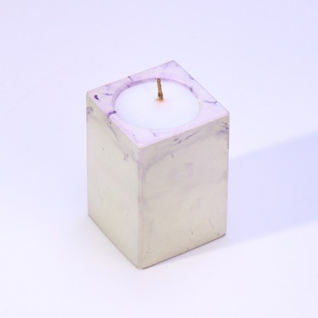 Candle "Square" in a candlestick of gypsum, 5x6cm, marble with purple strips-1
