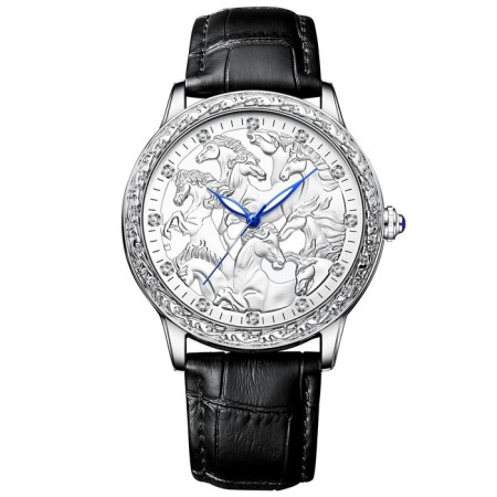 Men's wristwaters "horses", d-4.4 cm, silver clock