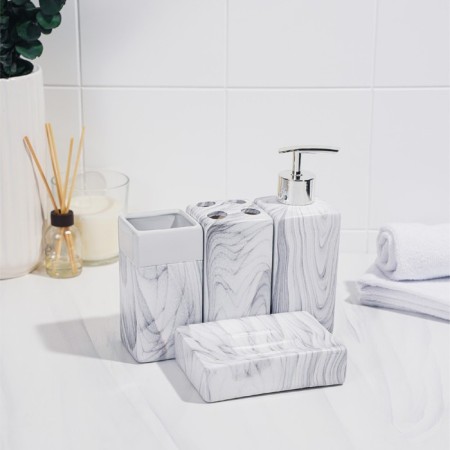 A set of accessories for the bathroom "Marble", 4 items (dispenser, soap dish, 2 glasses)-4