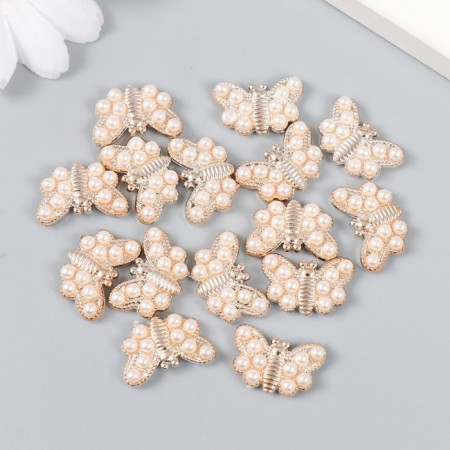 Decor for creativity plastic "Golden butterfly in pearls" set of 15 pcs 2x1.3 cm-2