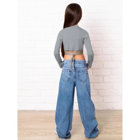 TOP for a girl with long sleeves on Generation ties, height 140 cm, color gray-2