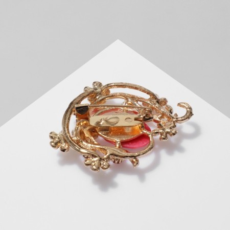 Brooch "Flower" harp, pink color in gold-1