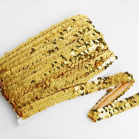 Decorative braid with sequins, elastic band, 2 cm, 9 ± 0.5 m, gold color