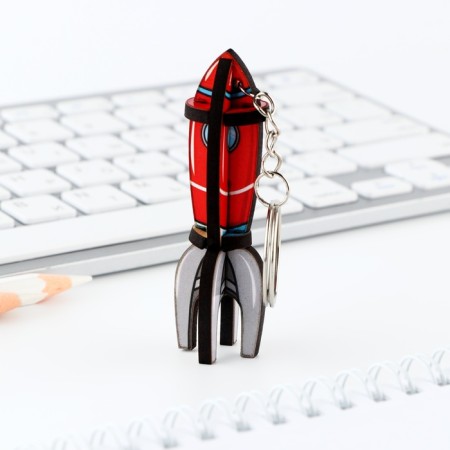 Key keychain wooden designer "Rocket", 2.1 x 7 cm-2