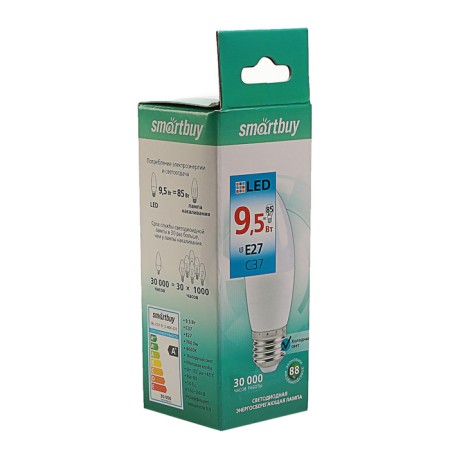 LED LED SMARTBUY, E27, C37, 9.5 W, 6000 K, cold white light-1