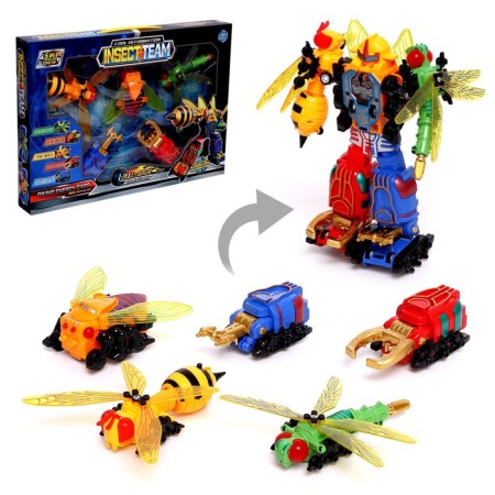 A set of inertial robots “Team of insects”, transforms, gather in one robot