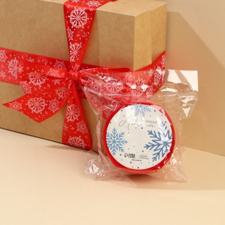 Satin tape "Snowflakes", red, 4 cm x 5 meters-4