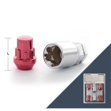 Secret nut M12X1.25, 32, cone, closed, red, 4 pcs +2 keys