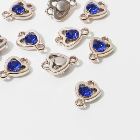 Connector "Heart" 2.2 × 1.6 × 0.7 cm, (set 10 pcs.), Blue color in gold