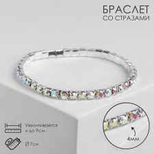 Bracelet with rhinestones “ice” 1 row, rainbow color in silver, 4 mm, d = 7cm