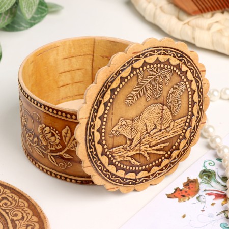 Casket "Sobol", with edging, 80 x 40 mm, birch bark-1
