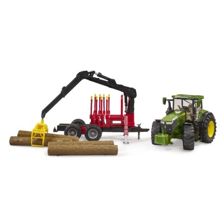 Tractor Bruder John Deere 7r 350 with trailer and 4 logs-7