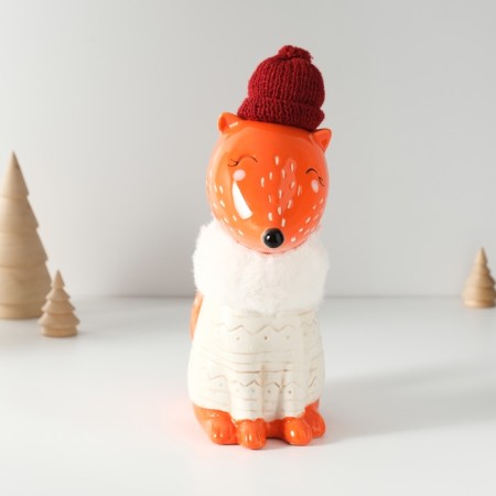 Pig a piggy bank Ceramics "Fox in a gray sweater and hat" 7.8x15.7x25 cm-1