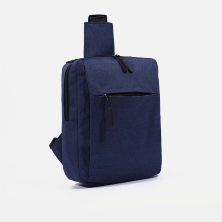 Male sling bag from textiles, with USB, blue color-1