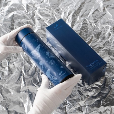 Thermos with a thermometer Roscosmos x Onlytop, 500 ml, blue color