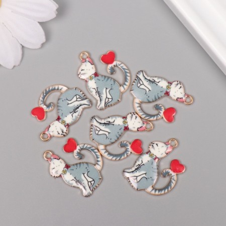Decor for creativity Metal, enamel "Gray cat with heart" 2.5x1.8 cm-2
