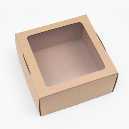 Self -charged box, with a window, craft, brown, 23 x 23 x 12 cm-1