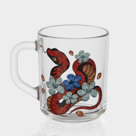 New Year's glass tea mug "Flowers and snakes", 200 ml, mix-1