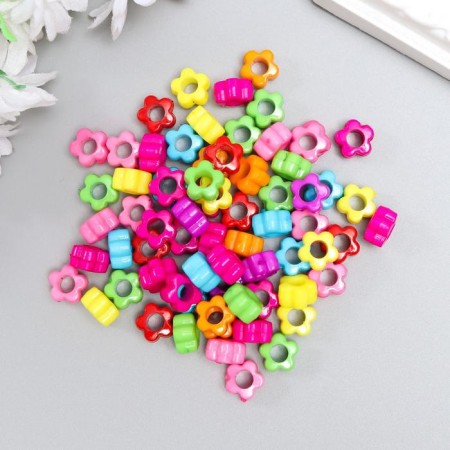 Beads for creativity plastic "Bright flowers" set 70 pcs 0.6x1x1 cm