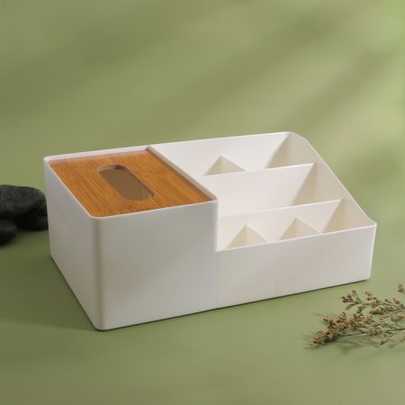 Organizer for storage "Bamboo", 7 sections, 26.7 × 10 × 17 cm, white/brown color-3