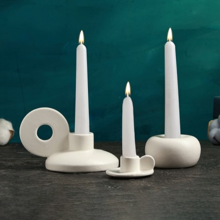 Set of candlesticks "Leo, Simon, Edward" White gloss, 3pcs/8x10cm/3x6cm/4x7cm