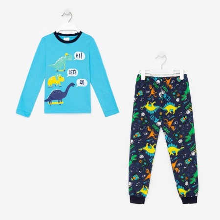Pajamas for the boy Dino, the color is blue/dark blue, height 116-122 cm-8