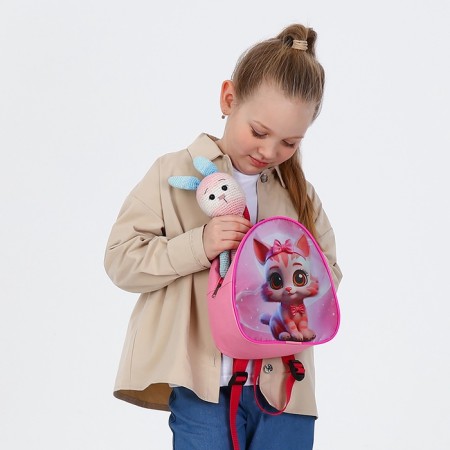 Children's backpack 21*9*23, lightning departure, a cat with a bow, pink-6