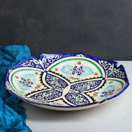 Largan Rishtan ceramics "Patterns", 40 cm, square, corrugated, blue