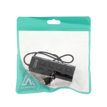 USB Luazon USB, 4 ports with individual switches, black-4