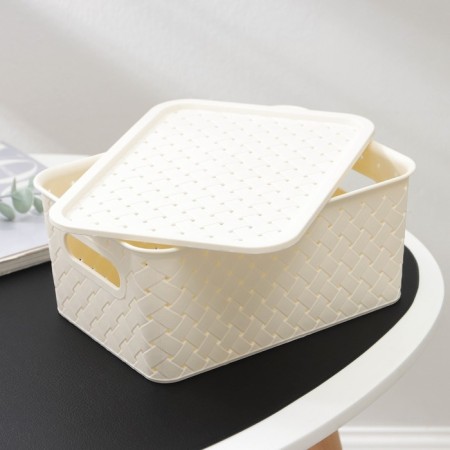 Storage basket with a birch bark lid, 3 l, 23.5 × 17.3 × 10.5 cm, ivory color-3