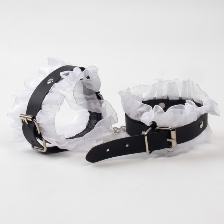 Erotic bdsm set of oka-hpki, with white lace, black, eco-leather, 9 items-13