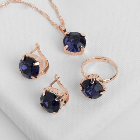 Set 3 objects: earrings, pendant, ring dimensionless "Edel" bead, blue color in gold, 45 cm-4