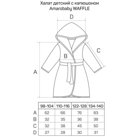 Халат детский с капюшоном Amarobaby Waffle, рост 98-104 см, цвет мятный-13