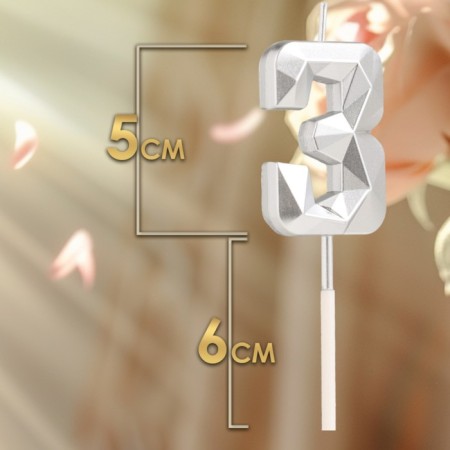 Candle in the cake on the skewer "Almaz", the number "3", silver, 4.8x2.6 cm-1