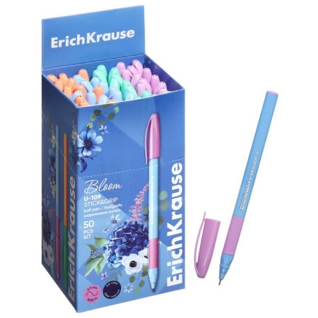 Ballic handle, Erichkrause, U-109 Stick & Grip "Pastel Bloom" needle knot 1.0 mm, blue, rubber holder, mix-2