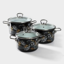 Set of pan Magia, 2 l, 3 l, 4 l, glass cover, induction, black