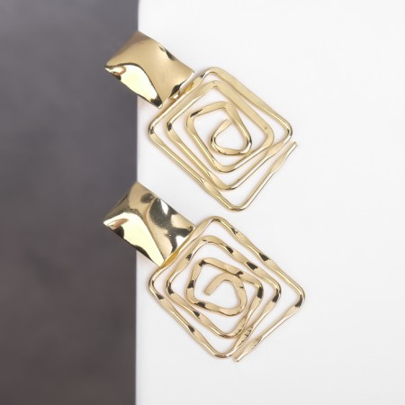 Earrings Metal "Gate" two squares, color gold-1