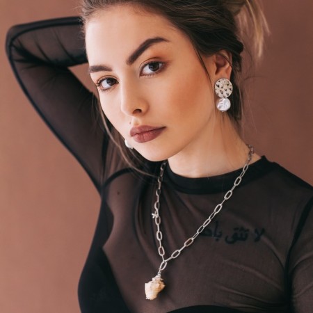 Earrings with pearls "Nephas", white color in silver-2